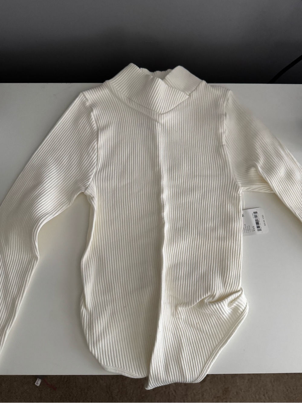 Ribbed Long-Sleeve Mock Neck Bodysuit - Cream